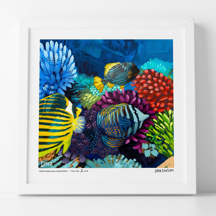 Coral Reef painting by Dora Knuteson to benefit World Oceans Day 2019